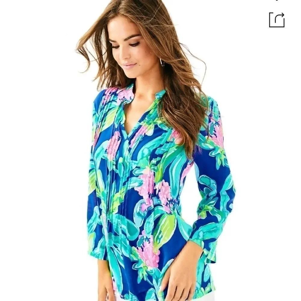 Lilly Pulitzer Sarasota Tunic Ikat Blue Island XS